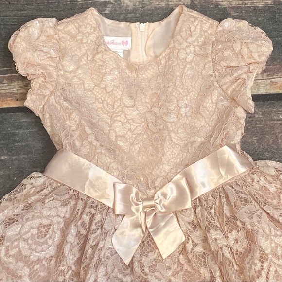 Bonnie Jean Girls Size 5 Taupe Blush Bow Embroidered Lace Floral Ballerina Dress - Picture 4 of 8